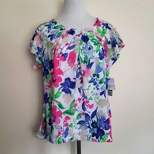 Liz Claiborne Sheer Lightweight Floral blouse size Large new with tags